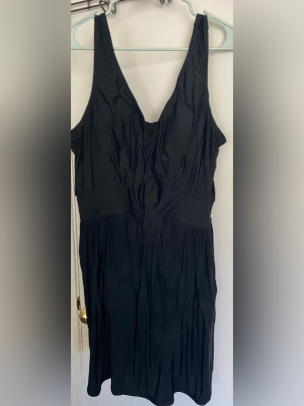 Beach Belle Swimsuits For All Black Ruched Asymmetric Sarong Swim Dress 18